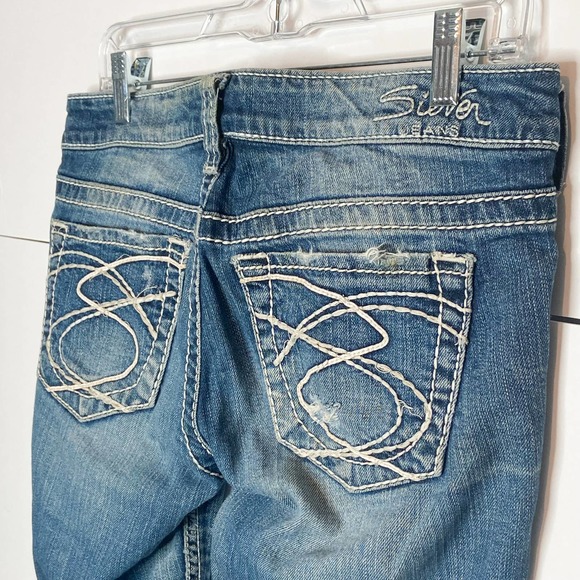 Silver Jeans, distressed jeans, flare bottom jeans, medium wash distressed jeans - Picture 12 of 12